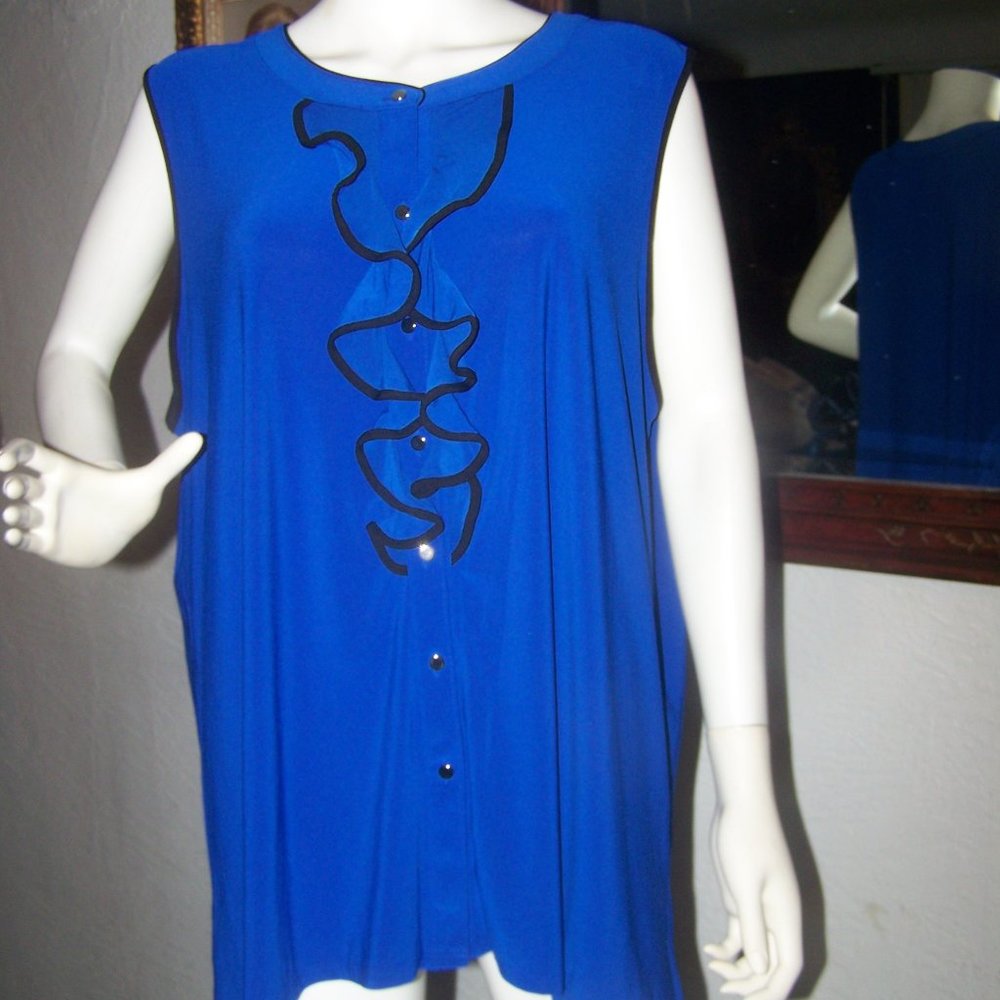 Cable & Gauge Woman Royal Blue Top 2X Ruffled